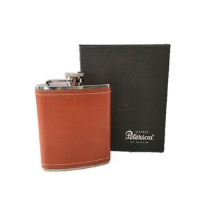 Leather Flask Tan and Chrome Peterson of Dublin with Box